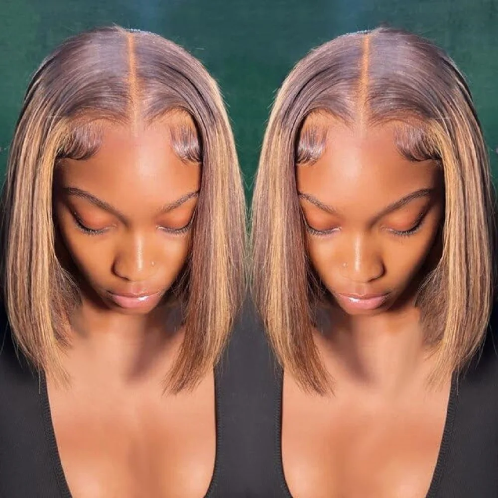

Highlight Bob Wig Human Hair 6x4 HD Lace Front Wigs Human Hair Pre Plucked Hairline Frontal Glueless Short Straight Bob Wigs