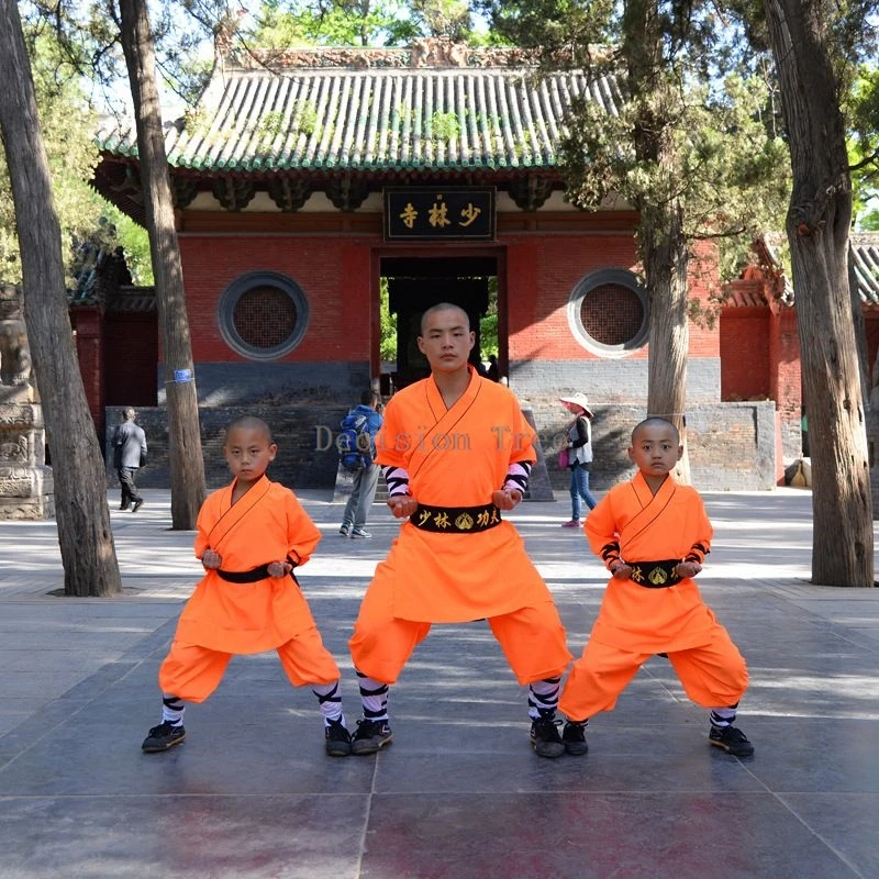 chinese shaolin temple long sleeved pure color monk uniform daily martial arts training clothes creative Kids size kungfu outfit