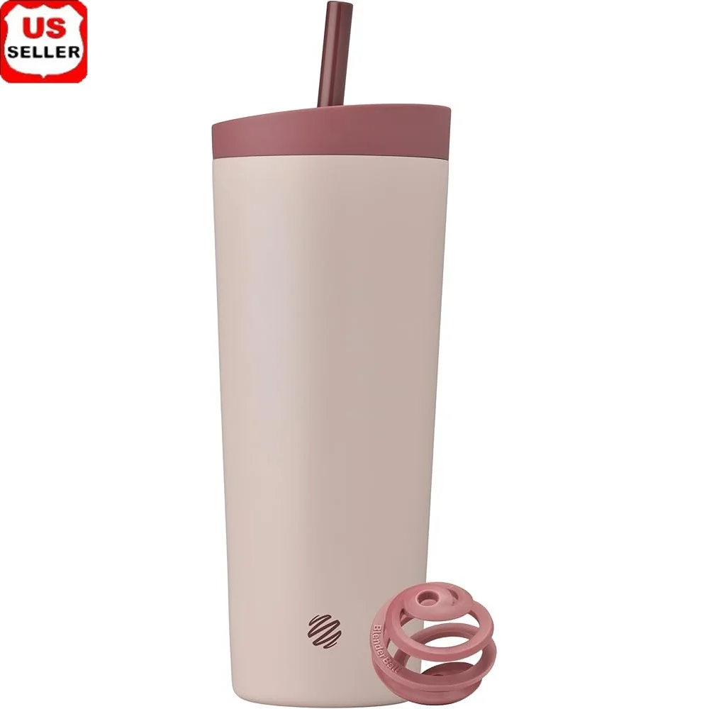 

2-in-1 Insulated Stainless Steel Shaker Tumbler Leakproof Lid Straw BlenderBall BPA Free Protein Shakes Smoothies Gym Use