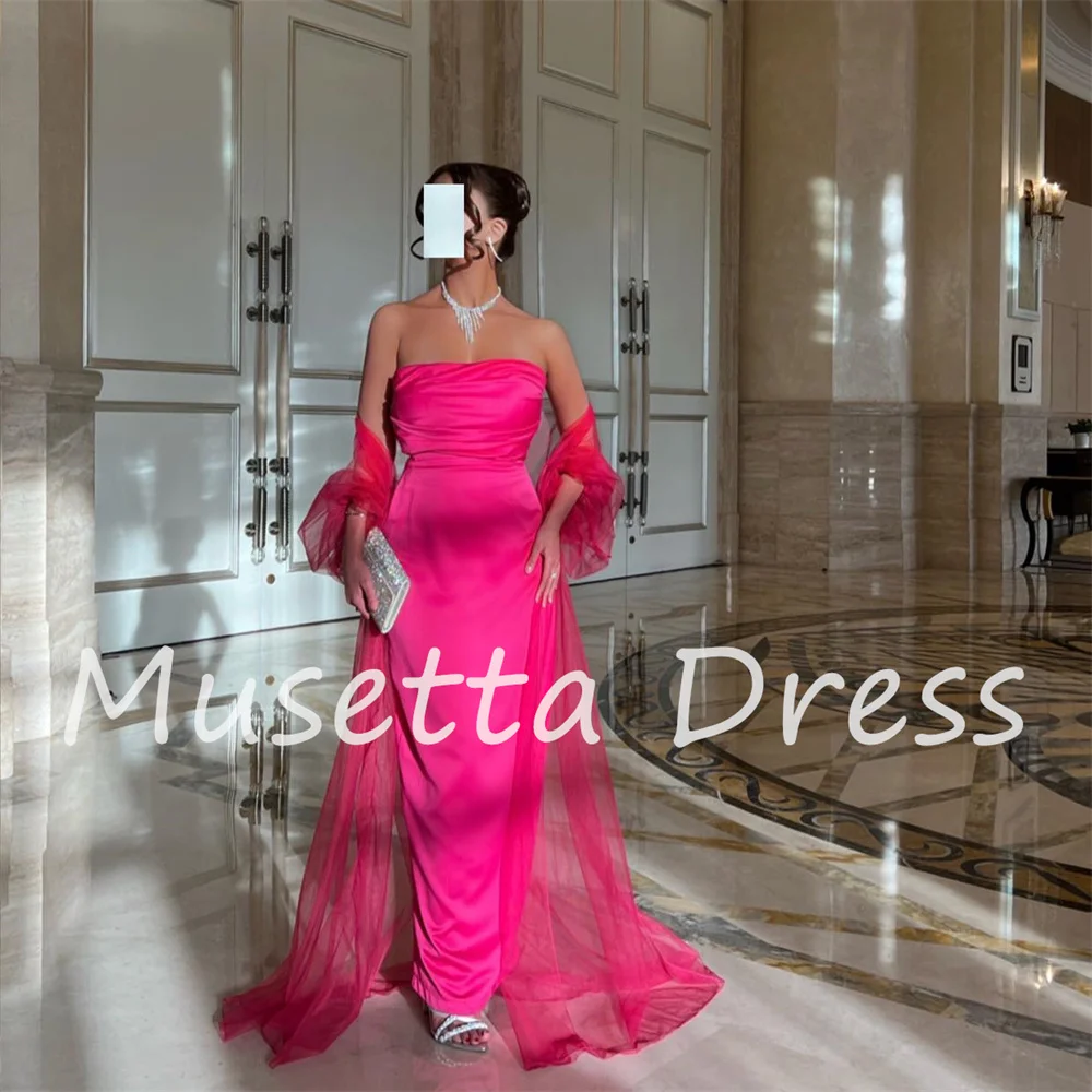 Musetta Satin, schulterfrei, offener Rücken, Etui-Abendkleid, 2026, knöchellang, formelles Abschlussball-Partykleid, فسات Cosa •Мة Maßgeschneidert