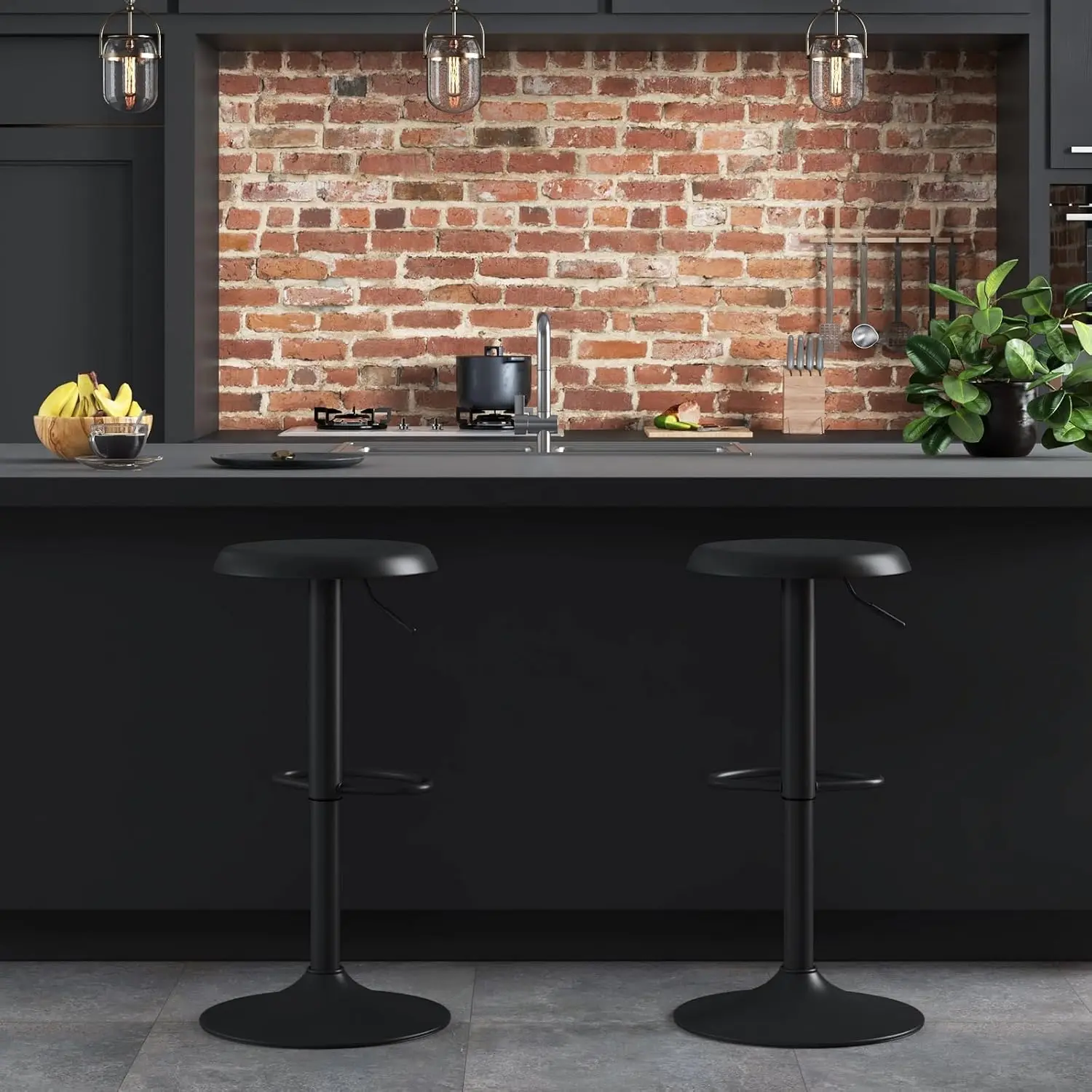 Adjustable Bar Stools Set of 2, Swivel Round Metal Airlift Backless Black | 12.5