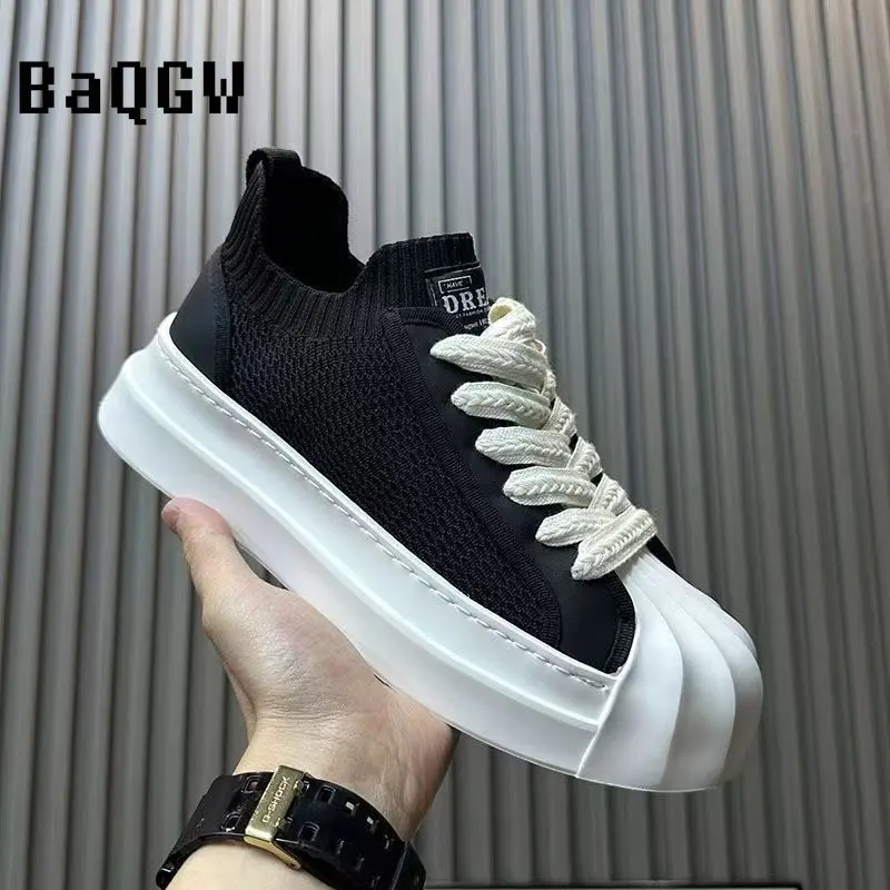 Knitted Breathable Men Shoes Summer Male Sneakers Leather Outdoor Platform Luxury Sport Fashion Trainers Casual Loafers Flat