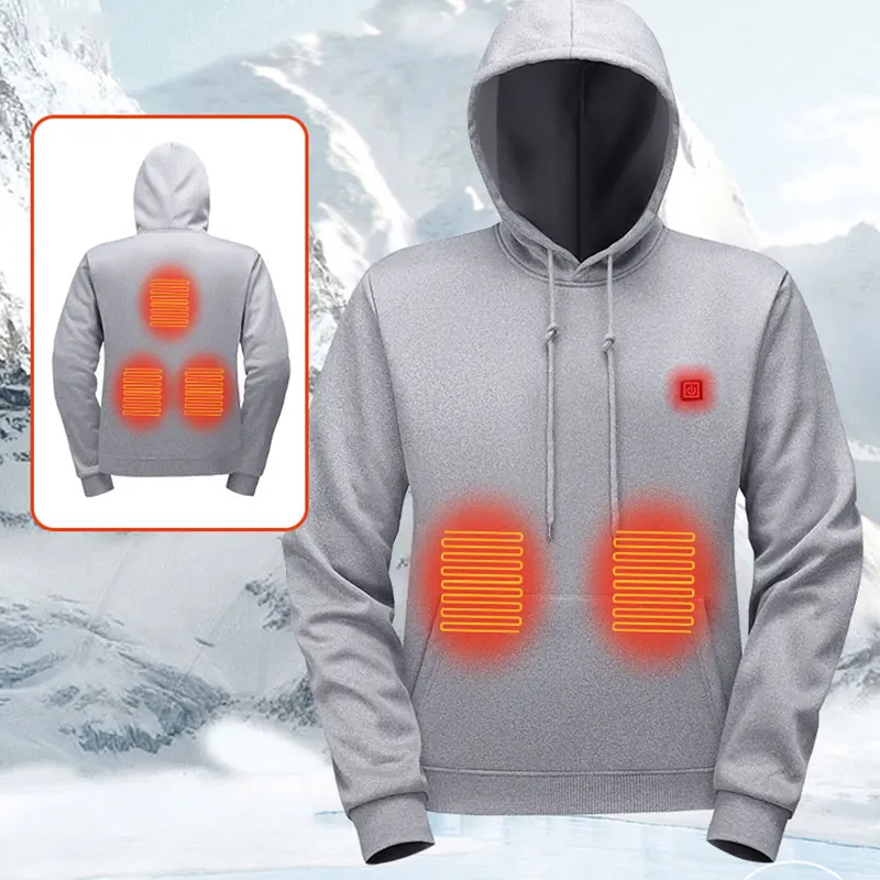 Hoodie Pemanas 5 Zona, Pakaian Pemanas Pria Wanita, Hoodie USB Pemanas Hangat untuk Luar Ruangan, Ski, Hiking (Tidak Termasuk Power Bank)