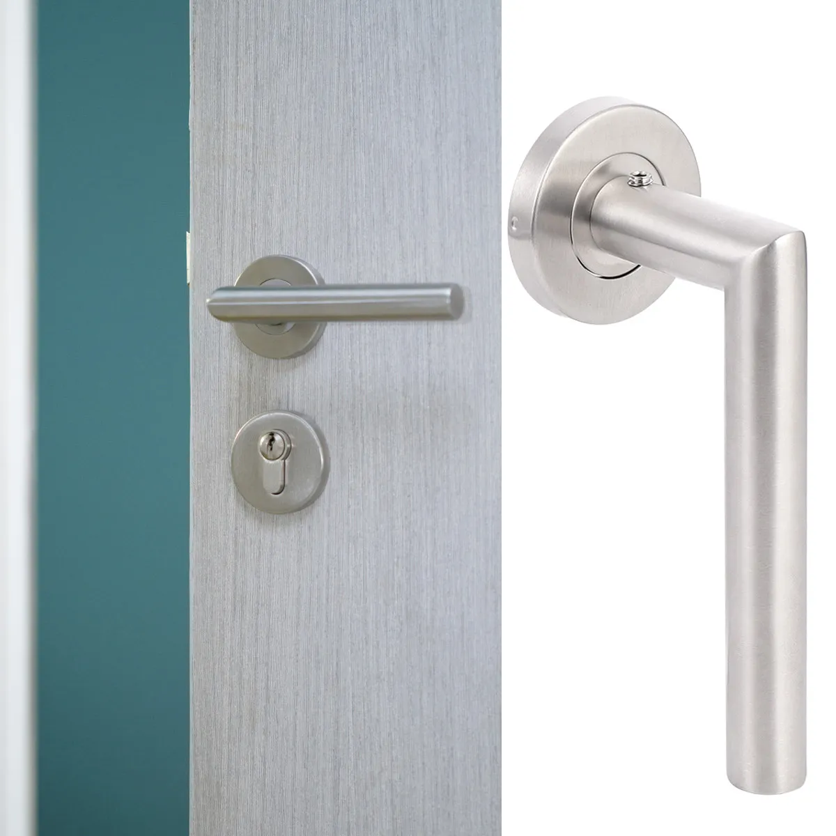 

2Pcs Stainless Steel Modern Round Door Lever Handle Set for Passage Closet Doors Heavy Duty Non-Locking Lever for Residential