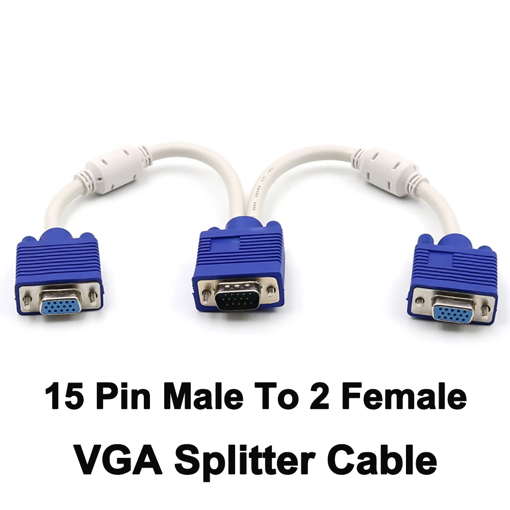 

VGA Y Splitter Cable HD15 Pin Male to 2 Female 1 In 2 Out VGA Cables Cord For LCD TV Box Displays Projector vga Connector