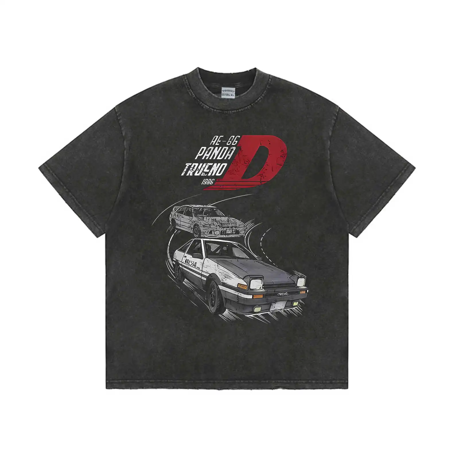 

2025-character D Fujiwara Takumi AE86 Retro Japanese Manga Short-sleeved Washed Distressed T-shirt