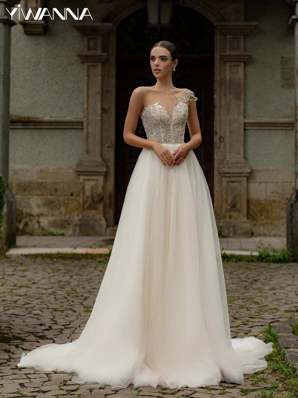 Vestido De novia sencillo sin mangas con cuello redondo, vestido De novia con perlas y lentejuelas brillantes, vestido De novia largo elegante con corte en A