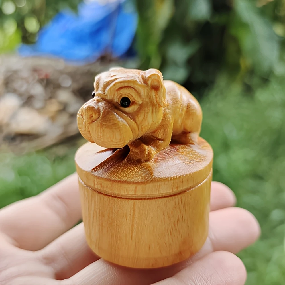 1.7 Inch Hand-Carved Wooden Puppy Figurine, Carved Craft Ornament, Suitable for Creative Home Decor, Desktop Decoration, Living Room Gift, Hand-Carved with Fine Detailing