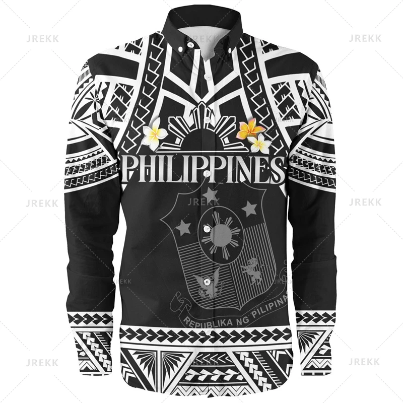 Small Size 3D Philippines Pride Print Long Sleeve Shirts Men Philippines Ethnic Patterns Graphic Shirts & Blouses Vintage Shirts