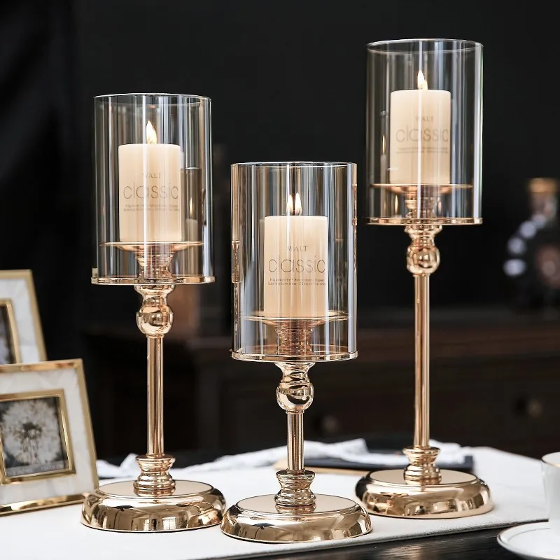 Wholesale Wedding Centerpieces & Table Decoration Modern Luxury Glass Crystal Candle Stand Set Wedding Candle Holder Gold