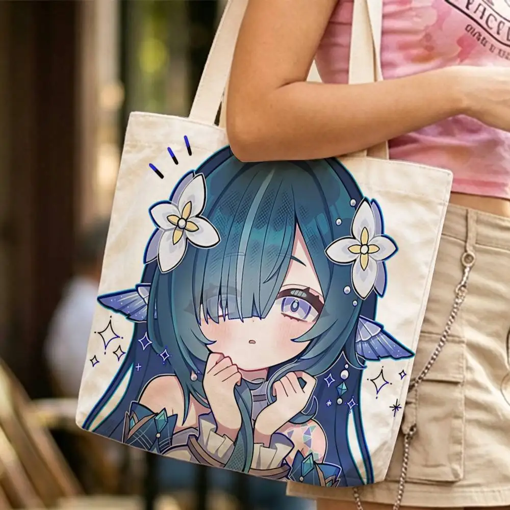 Fanart V-Vodyanitsa Genshin Waterproof Lined Canvas bags suitable for going to class, shopping, gifts, and commuting