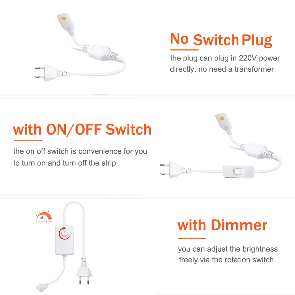 Alimentatore per 220V 110V 288led 360led COB led Strip Light adattatore di alimentazione con interruttore ON OFF/Dimmer EU US UK Plug