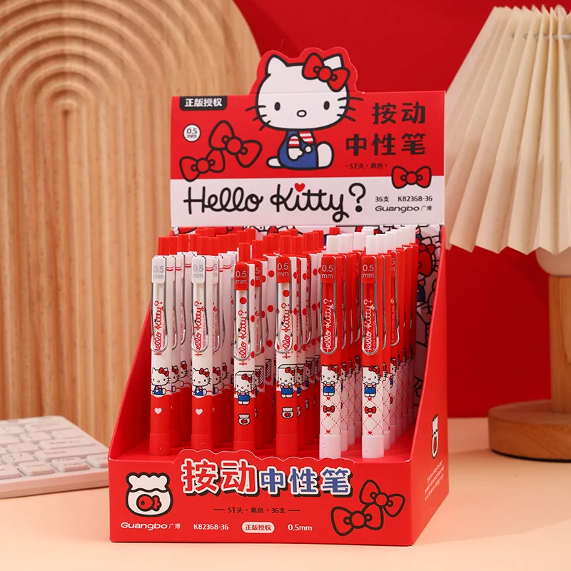 

Новая креативная гелевая ручка Hello Kitty с металлическим крючком, милый дизайн с кошкой КТ, 36 шт./коробка, 0.5 мм, оптом для школы, подарок для студентов