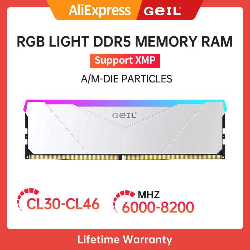 

GeIL Memory 32G/64G DDR5 6000/6400/6800/7200/8000/8200 MHZ RAM RGB Memoria White Support XMP Cooling Heatsink for PC Desktop