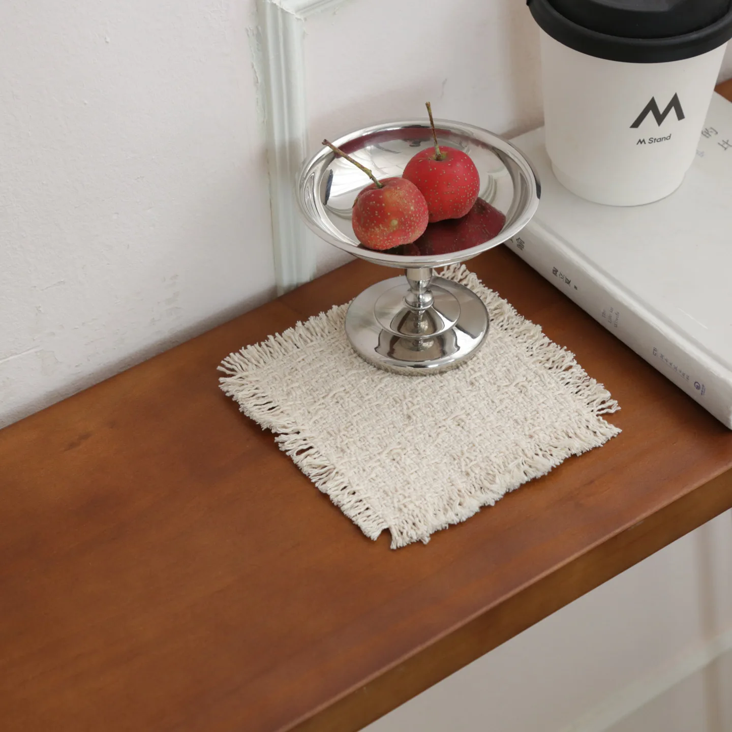 Easy Ins-Style Coarse Woven Linen Coaster| Un-Dyed Natural Flax Drink Mat with Tassel Fringe Edges