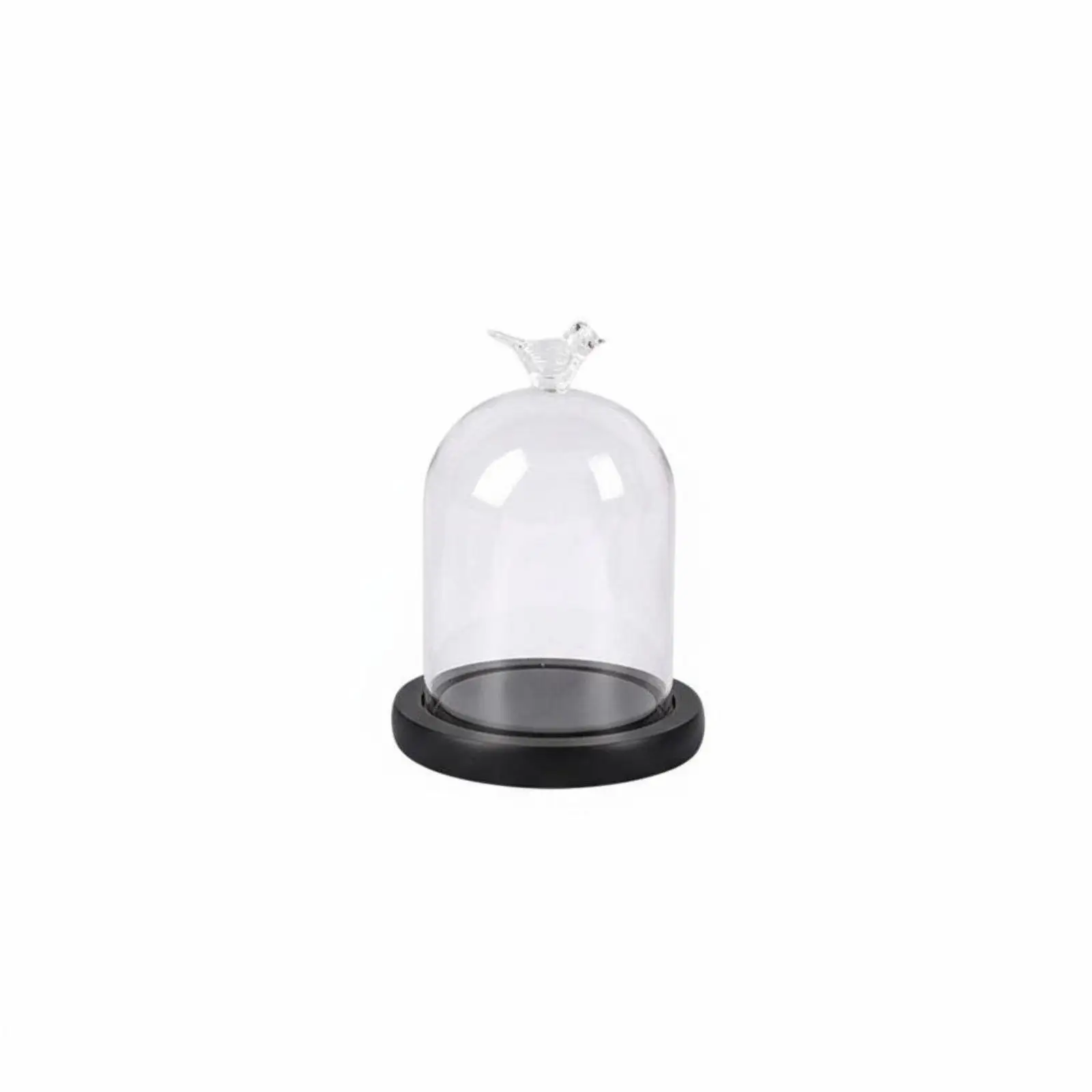 Clear Glass Cloche with Wooden Base for Clay Figurine Collection Dustproof Showcase Holder