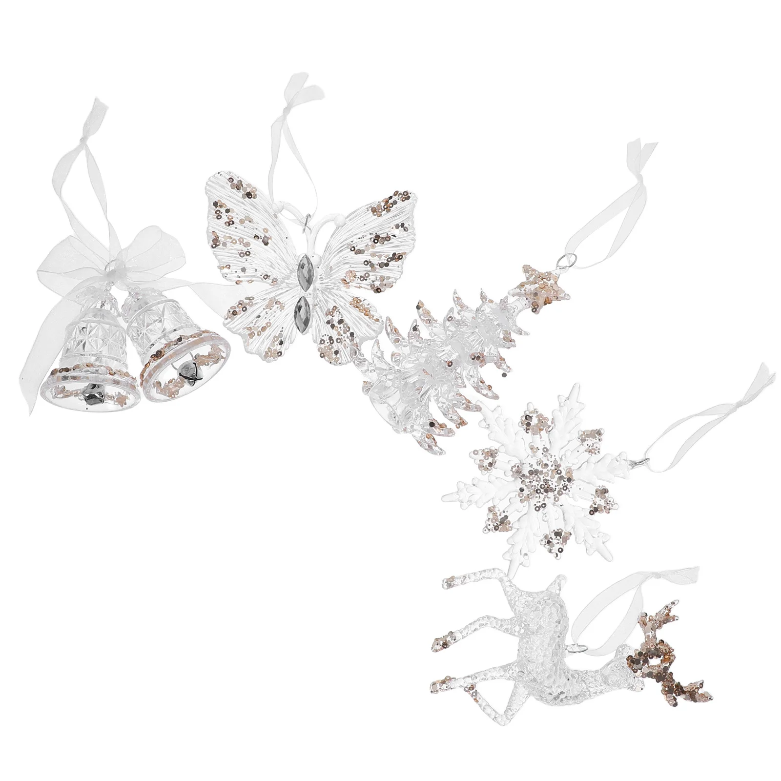 

5Pcs Christmas Hanging Ornaments Clear Acrylic Snowflake Elk Butterfly Bells Winter Holiday Tree Decorations Party Supplies