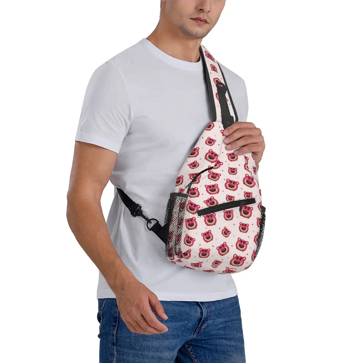 Custom Lotsos Huggin Bear Head Pattern Shoulder Crossbody Chest Backpack Shoulder Chest Bags Sling Bag for Traveling Hiking Bags image 6