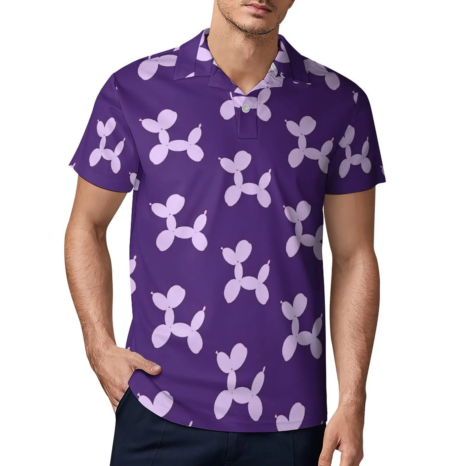 Balloon Dog Casual T-Shirts Lavender Cartoon Dogs Polo Shirt Men Fun Shirt Date Short-Sleeve Top Large Size