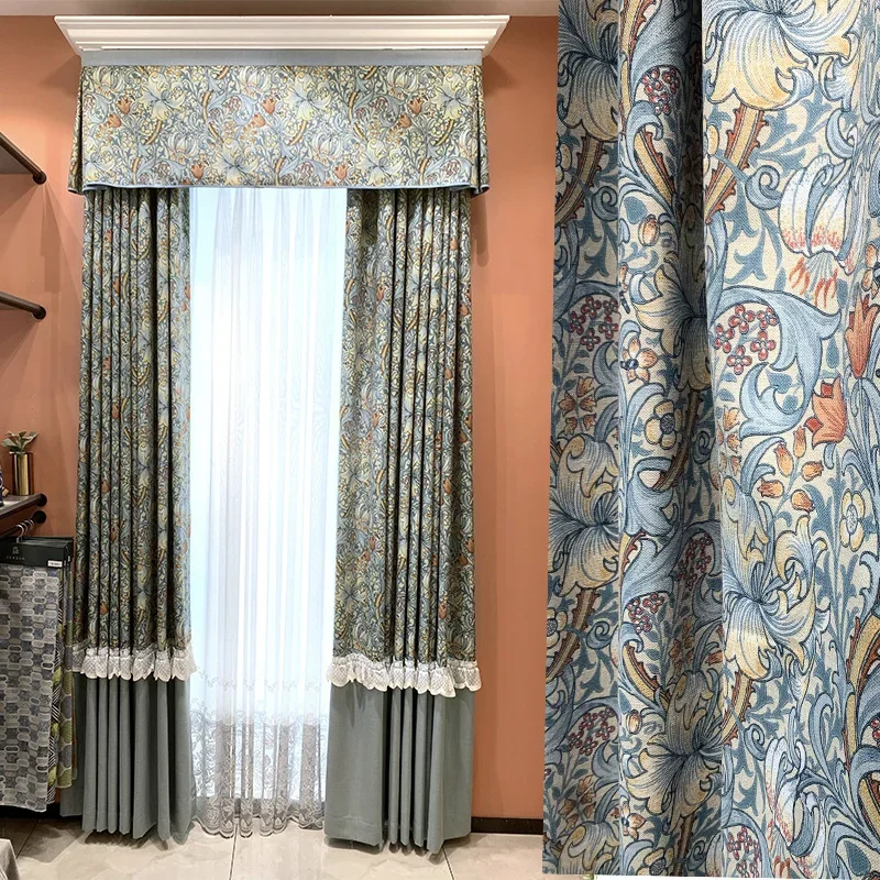 

American Pastoral Style Classical Curtains for Medieval Italian Gardens Abstract Floral Embroidery Printed Chenille Curtains