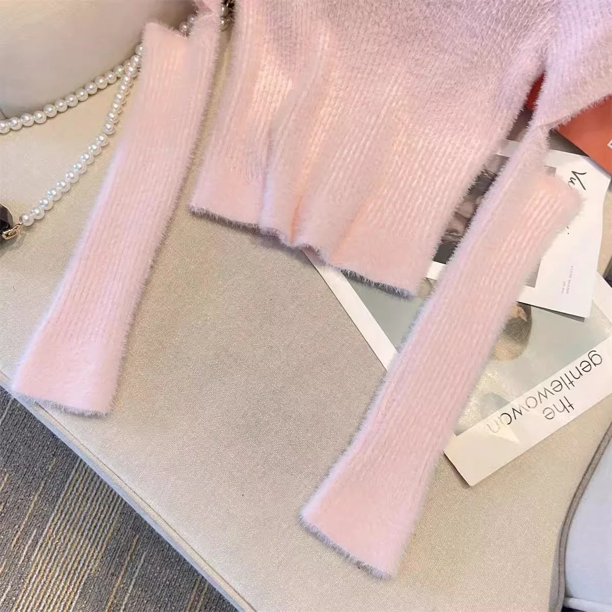 

Вязаный свитер со съемными рукавами, женский корейский стиль, осенний жаккардовый складной воротник с бриллиантами, маленькие лацканы, школьные Ins в консервативном стиле