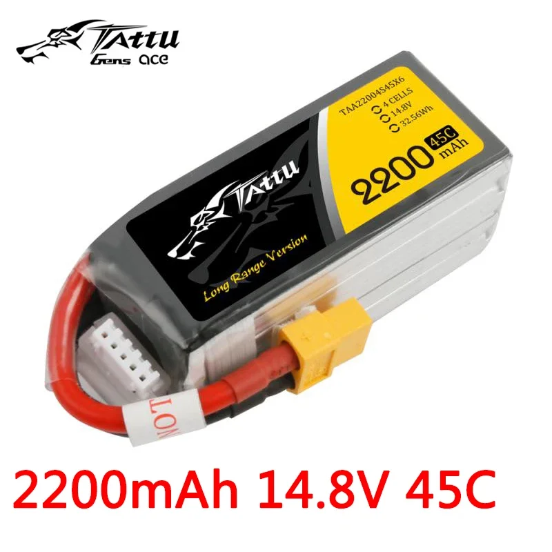 

TATTU 2200mAh 4S 14.8V 45C 4S1P XT60 Plug Lipo Battery FPV Drone Power for FPV Frame RC Helicopter Plane Car Accessories