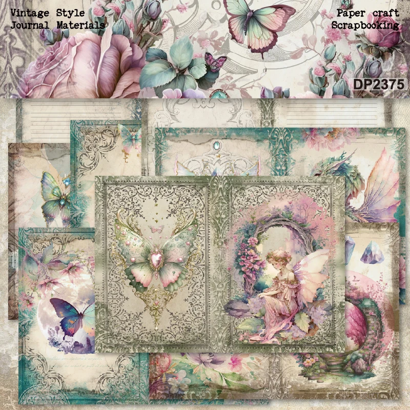 Panalisacraft 8sheets A5 size Vintage Style Fairy Scrapbooking patterned paper Fancy Card Pack Light weight Craft Paper Card