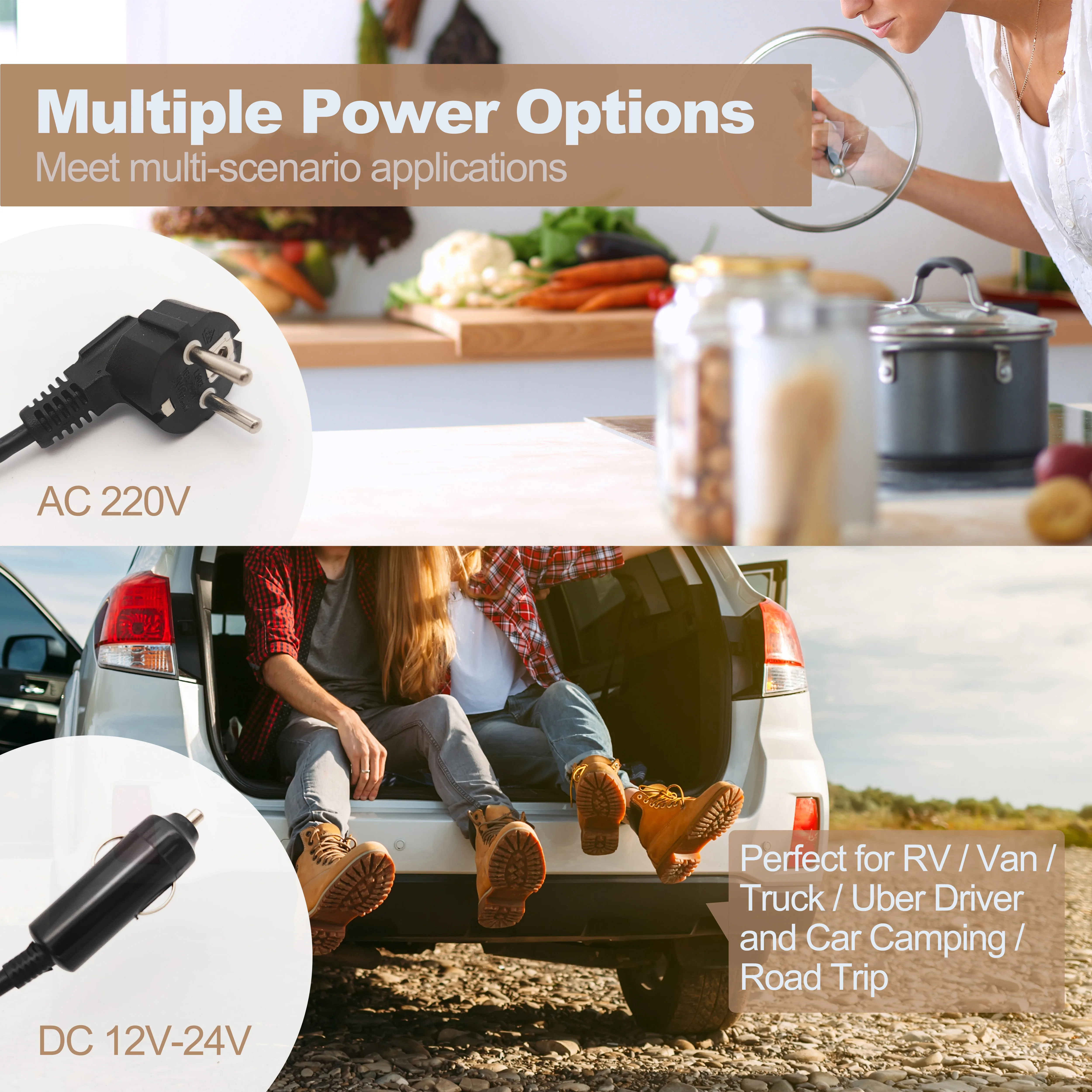 หม้อหุงข้าวมาใหม่ที่ใช้ในรถยนต์และรถบรรทุก 12v ถึง 24v สําหรับบ้าน 220V เพียงพอสําหรับสองคน