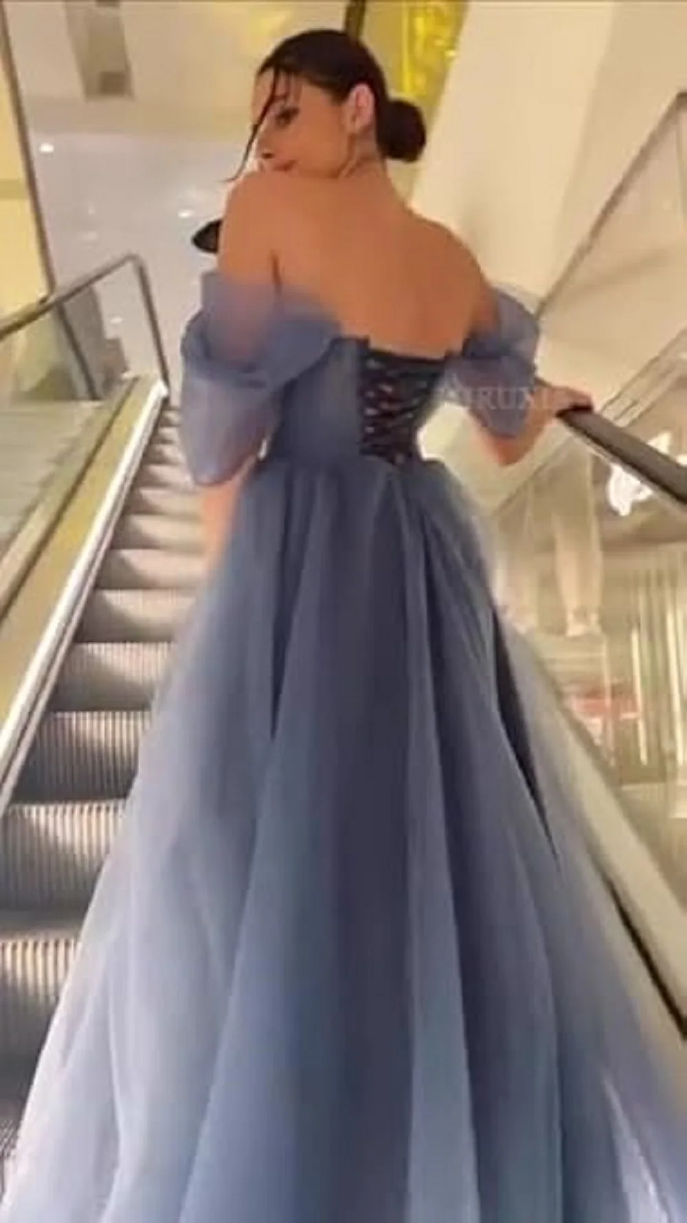 Bafftafe Tulle Women Prom Dresses Off The Shoulder High Split Pleated Evening Gowns Formal Wedding Occasion Dress Customized
