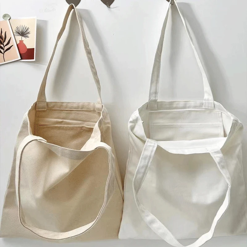 Casual Large Capacity Canvas Bag Shoulder Bags Shopper Fashion EcoTote Cotton Cloth Reusable DIY Linen Handbags for Women Man