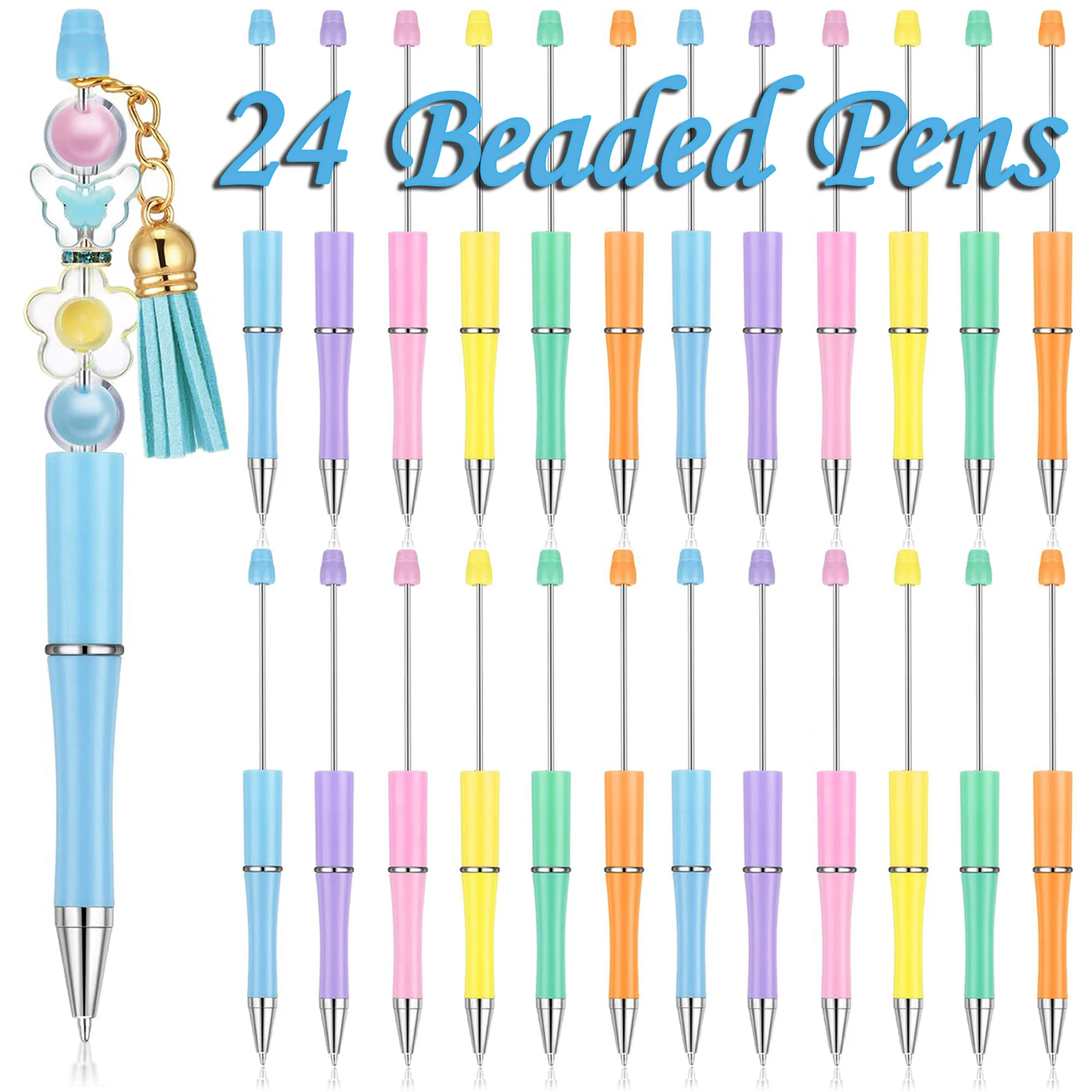 

24Pcs New Beaded Ballpoint Pens Plastic Beadable Pens Wedding Favors Birthday Party Gifts Student Stationery Pens for Writing