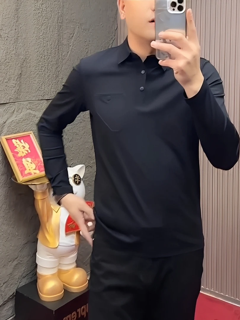 

Мужская модная повседневная футболка с длинным рукавом и воротником, универсальная, осенне-зимняя, новинка, дышащий полиэстер