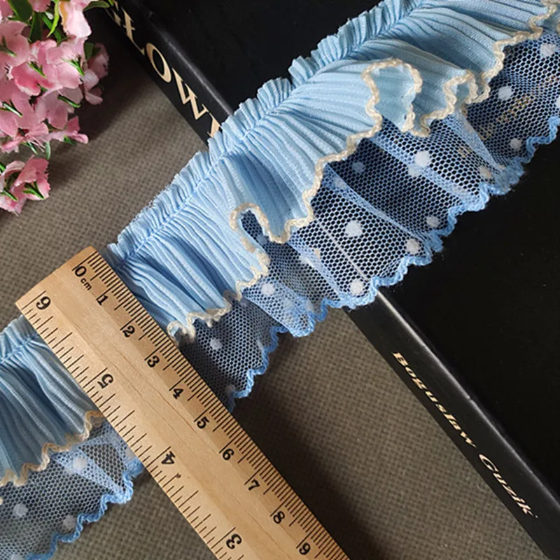 Sky blue toothpick pleated chiffon curly lace DIY clothing home textile evening dress children skirt trimming sewing accessories