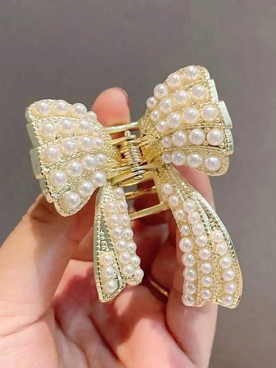 

Elegant Pearl Bow Hair Claw Clip For Women Fashion Accessory