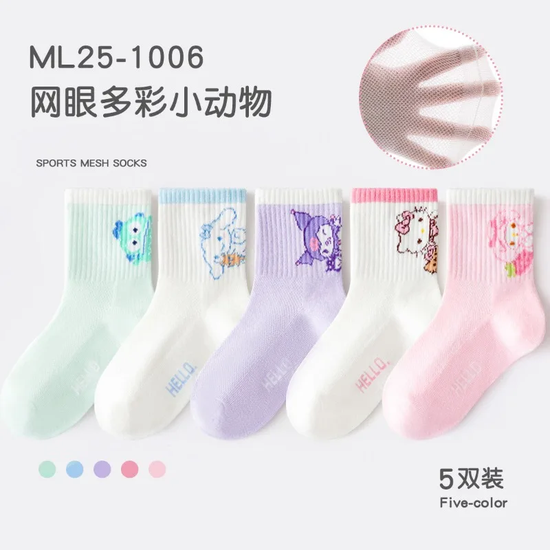 

5 Pairs Sanrio Hello Kitty Kids Socks Kawaii New Summer Cartoon Cinnamoroll My Melody Children Short Cotton Sock for Girls Gifts