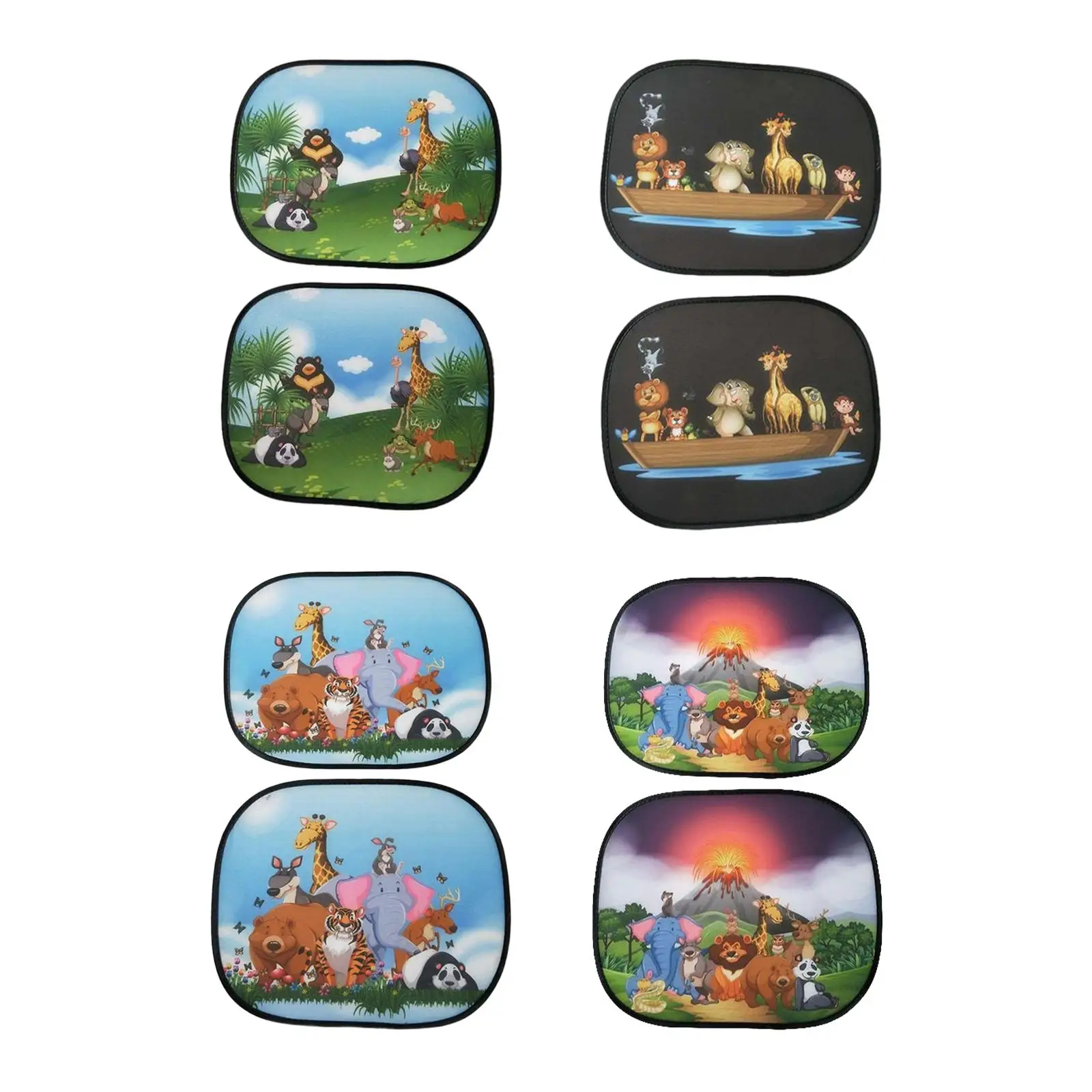 2Pcs Car Window Sun Shades Sun Shield Protector Cartoon Animal Patterns Block Light Blackout Cover Privacy Curtain for Children