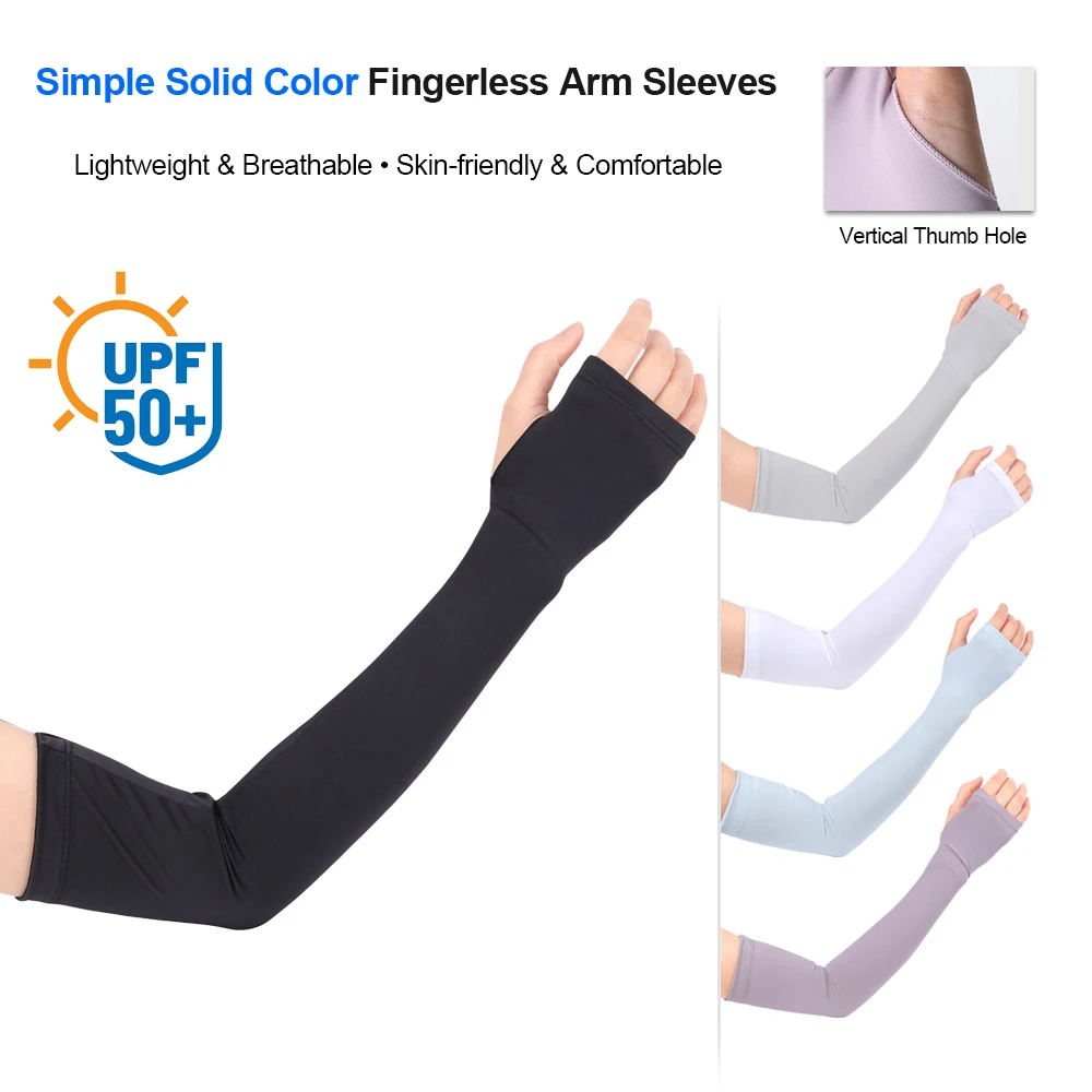Sun Protection Arm Sleeves Women Summer Driving Cycling Ice Silk Cooling Walking Thumb Hole Hiking Shopping Lady Arm Covers