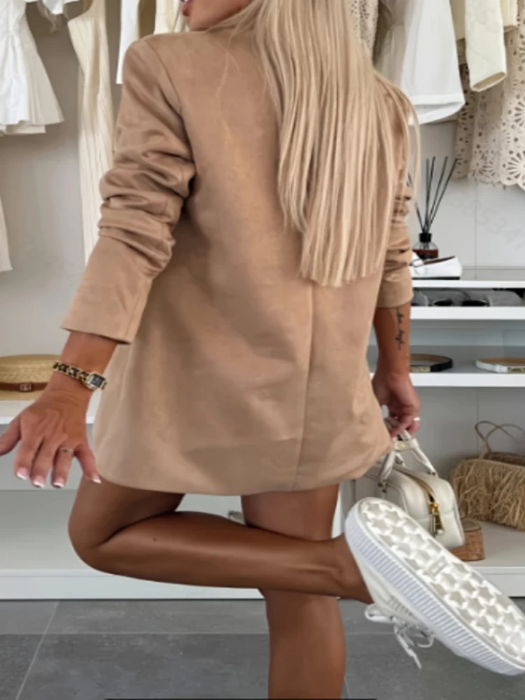 

Vintage Long Sleeve Women Commute Outerwear Casual Lapel Button Slim Jacket Coat 2025 Autumn Winter New Lady Solid Color Outwear
