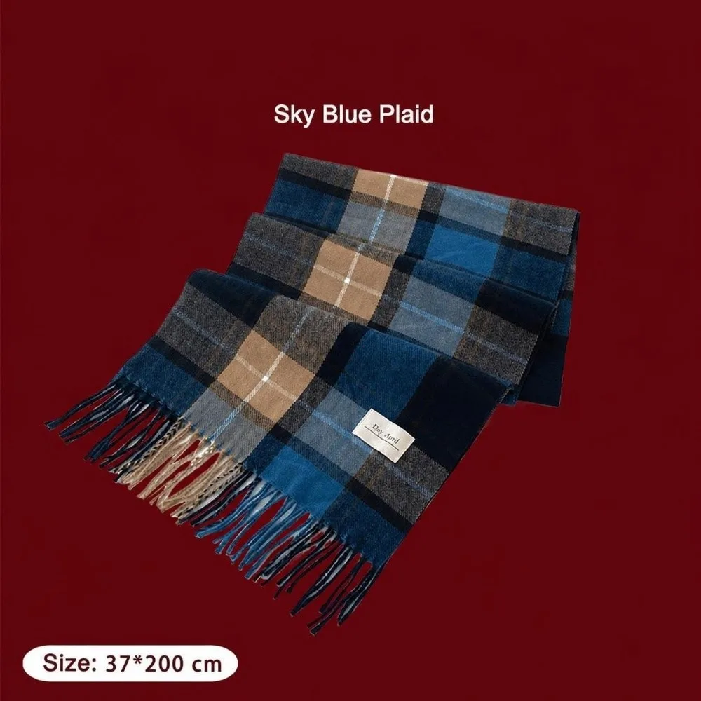 Korean Style Soft Plaid Scarf Cozy Lightweight Faux Cashmere Scarf Warm Neck Warmer Shawl New Year Party
