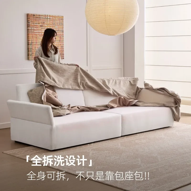 French Style Cloud Sofa for Small Apartment Living Room Straight Row Cotton Linen Hyacinth Fabric Removable Washable Cushions