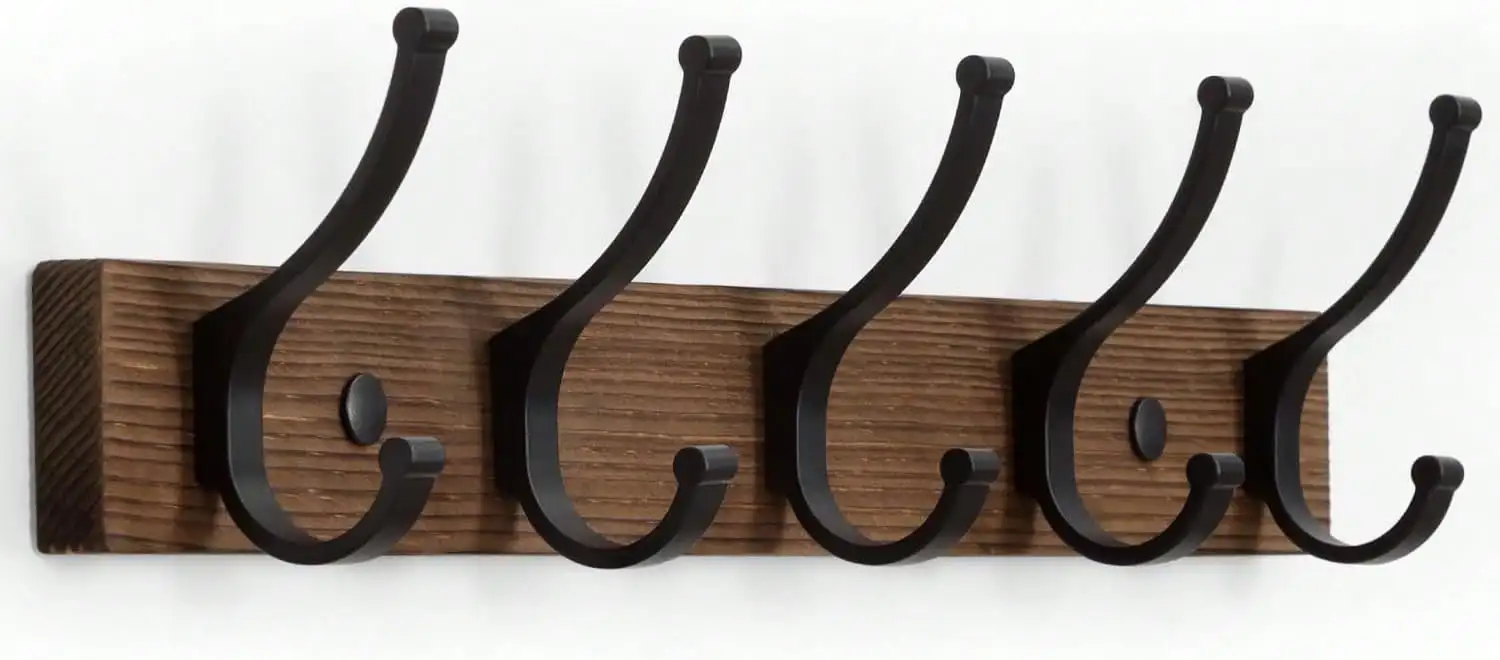 

16.5 Inch Wooden Wall Mount Coat Hook Rack, Multi Purpose Hat Purse Key Towel Hanging Organizer for Entryway Bathroom, Brown 1 Pack