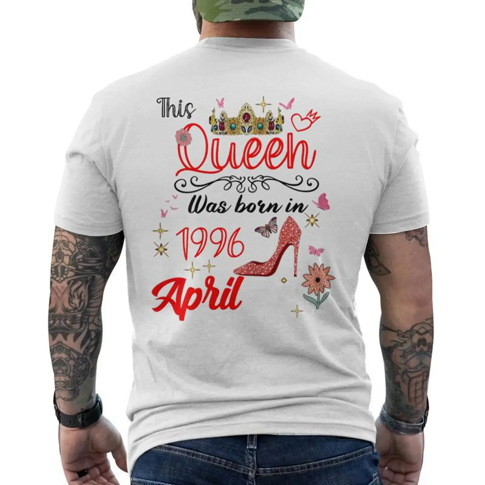Avril 1996 Anniversaire De Cette Reine Est Née En T shirt imprimé au dos Cadeauxyz vintage Washed Breathable Slightly Versatile