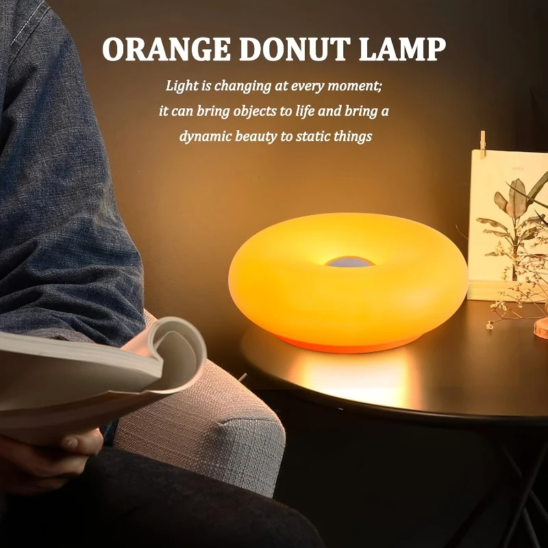 US Patented Retro-Modern Donut Lamp, Creative Orange RGB Ambient Light, Mid Century Modern Wall & Table Lamp for Living Room Decor view 7
