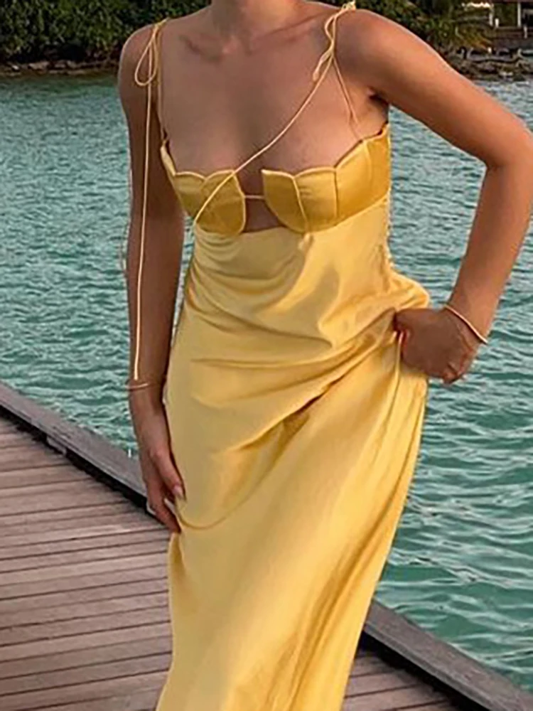 칵테일 파티 민소매 섹시 드레스 여성 우아한 오프숄더 하이웨이스트 슬림 드레스 여름 리본 멜빵 새틴 이브닝 드레스