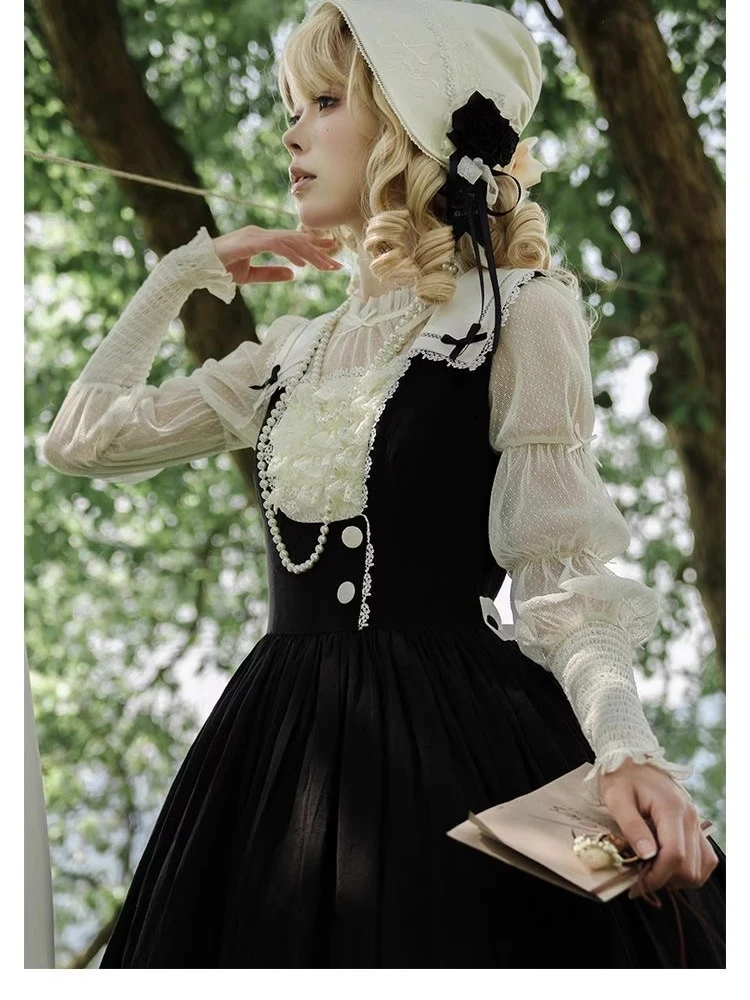 New Lace-up Gauze Light Long Sleeve Spring Summer Lolita Shirt Sweet Women Round Neck Versatile Age-reducing Fashion Blouse Top