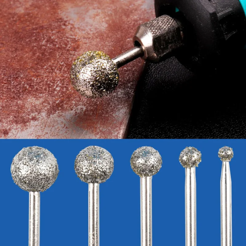 Beicai Ball Grinding 60 Grit 2.35/3mm Shank 3-10mm Ball Spherical Drill Burr Drill Bit Stone Carving For Dremel Tool