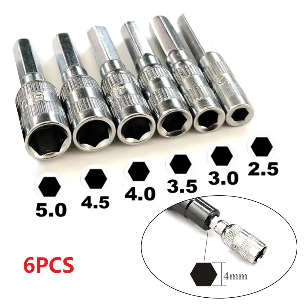 6 Pcs 6 Point Hex Socket 6 In 1 2.5/3/3.5/4/4.5/5mm H4 Nut Driver 4mm Nut Side Socket Hand Repair Tool Screw Socket