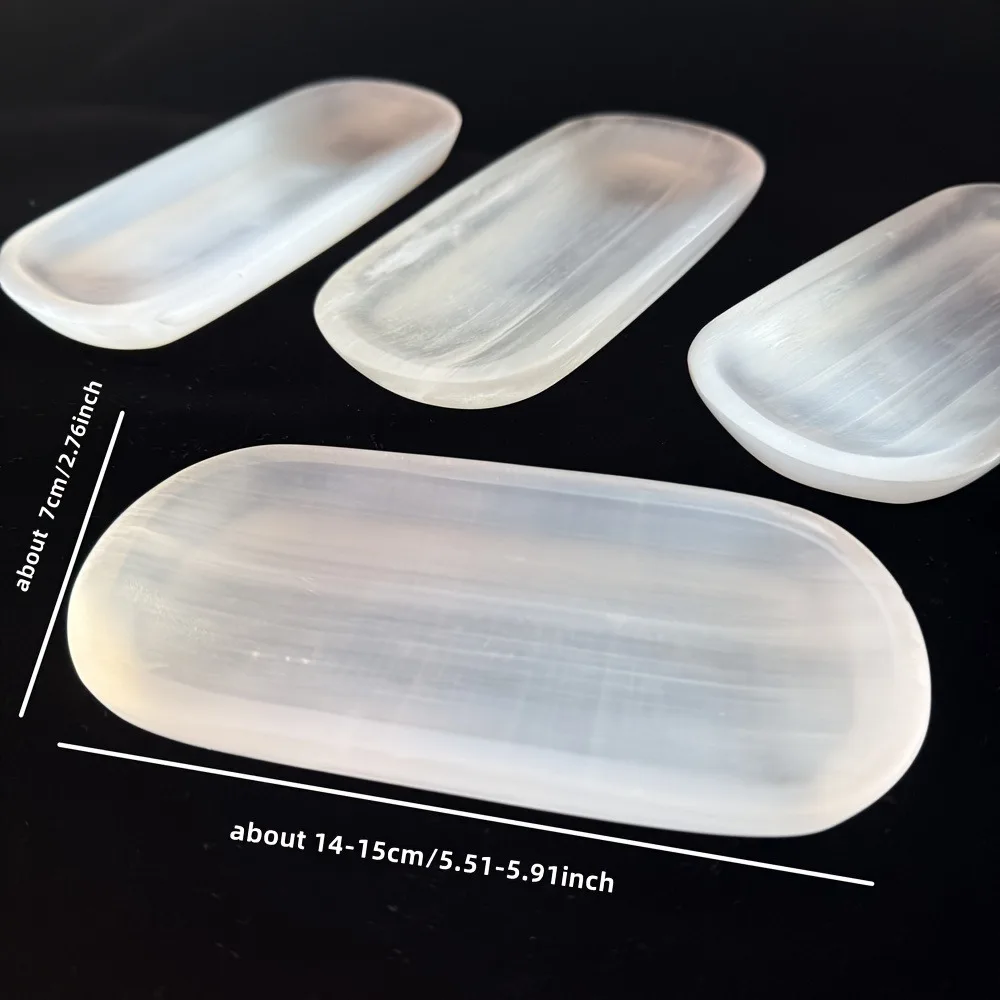 Natural Selenite Bowl White Gypsum Crystal Stone Reiki Healing Moroccan Mineral Specimen Craft Home Decoration Bowl Plate Gift