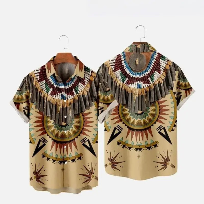 Indian Ethnic Style 3D Print Beach Shirts Men Women Fashion Streetwear Vintage Short Sleeve Shirt Male Tops Blouse Man Clothing