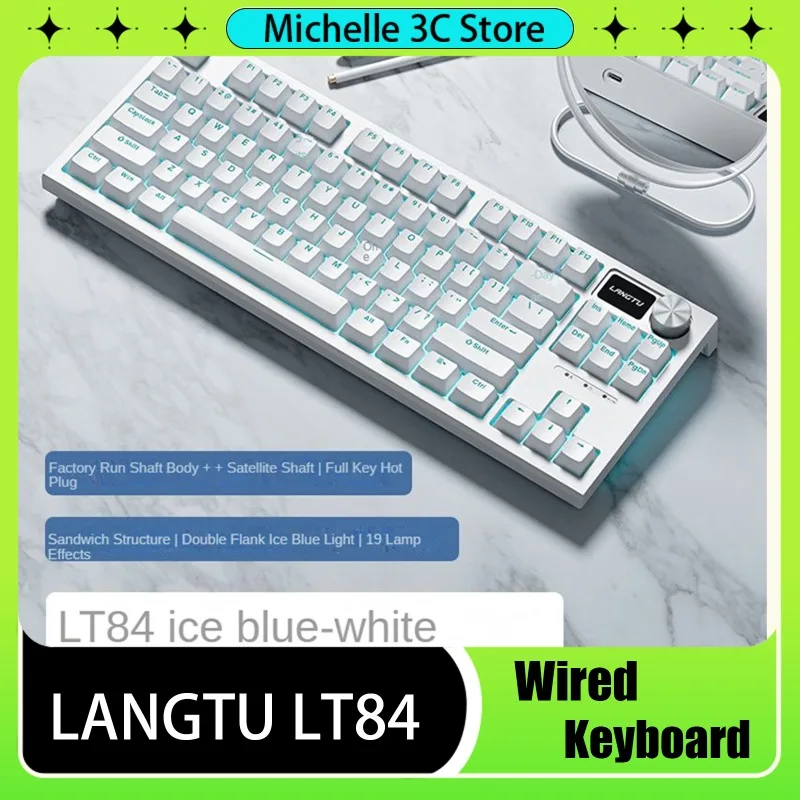 

LANGTU-LT84 Wired Mechanical Keyboard 84 Keys Full Key Hot Swap Multifunction Display Mechanical Knob Flank RGB Lights DIY